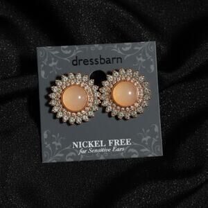Dress Barn New Earrings Pierced Pink Cat Eye Center Rhinestones Rose Gold